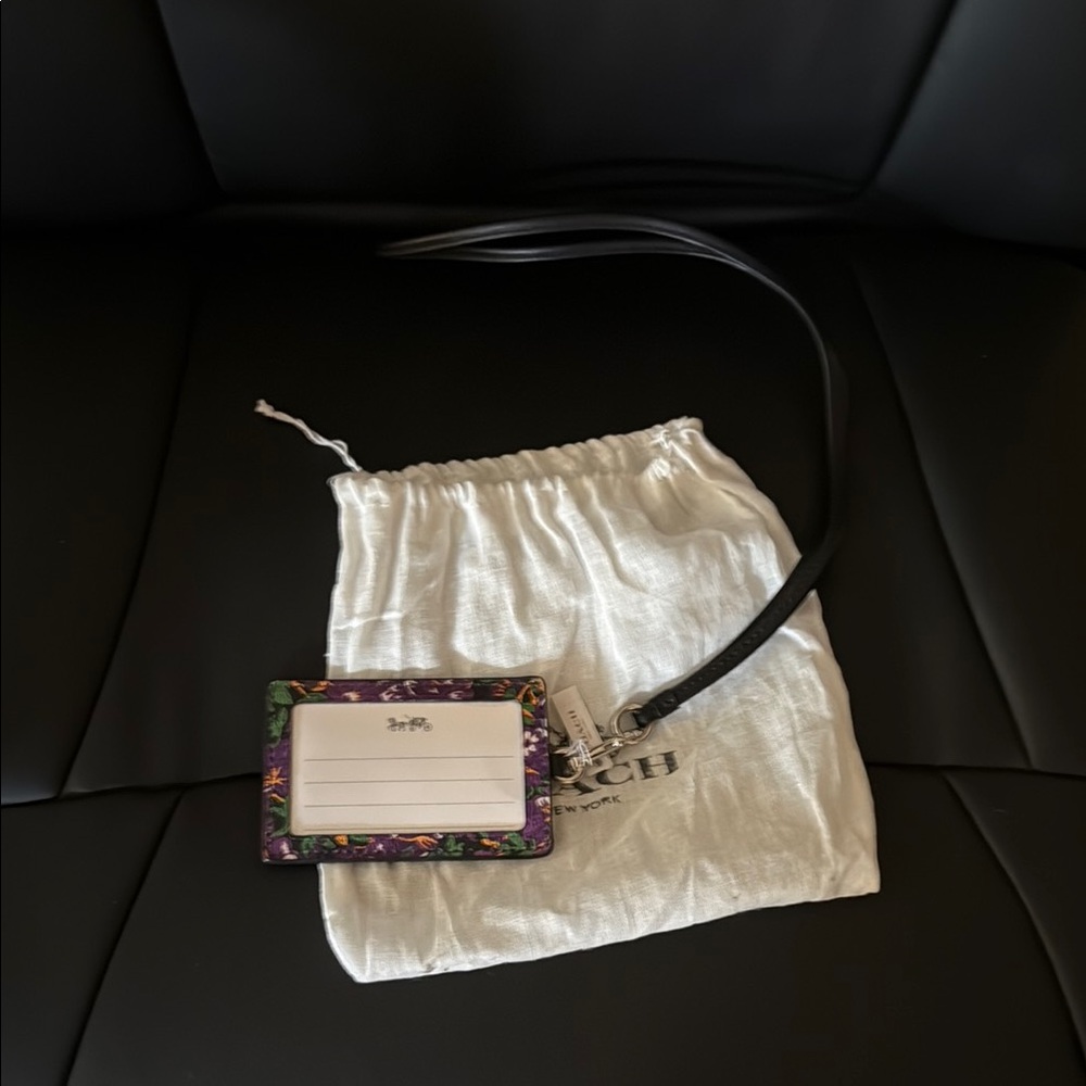 Coach Floral Key & Card Holder - Black and Purple
